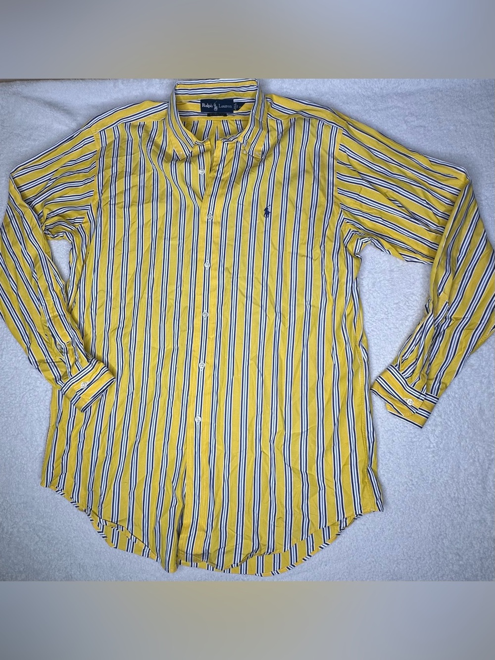 Ralph Lauren Men’s 15.5 M Classic Fit Yellow Blue White Striped Button Down